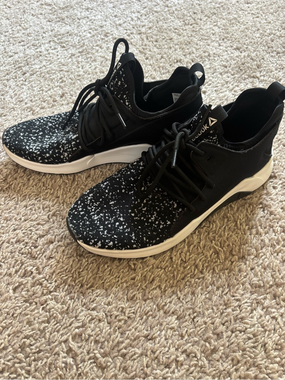 Reebok Black & White Speckled Knit Running Shoes